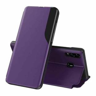 For Samsung Galaxy A10S Side Display Magnetic Shockproof Horizontal Flip Leather Case with Holder(Purple)