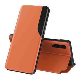For Samsung Galaxy A10 Side Display Magnetic Shockproof Horizontal Flip Leather Case with Holder(Orange)