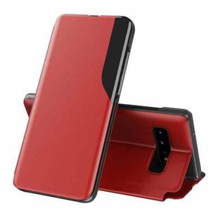 For Samsung Galaxy S10 Side Display Magnetic Shockproof Horizontal Flip Leather Case with Holder(Red)