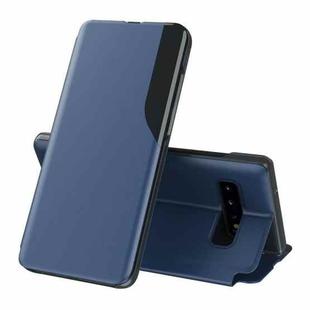For Samsung Galaxy S10 Side Display Magnetic Shockproof Horizontal Flip Leather Case with Holder(Blue)