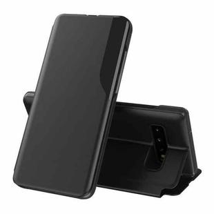 For Samsung Galaxy S10 Plus Side Display Magnetic Shockproof Horizontal Flip Leather Case with Holder(Black)