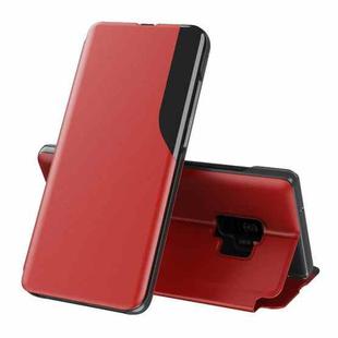 For Samsung Galaxy S9 Side Display Magnetic Shockproof Horizontal Flip Leather Case with Holder(Red)