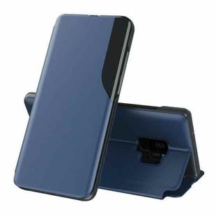 For Samsung Galaxy S9 Side Display Magnetic Shockproof Horizontal Flip Leather Case with Holder(Blue)