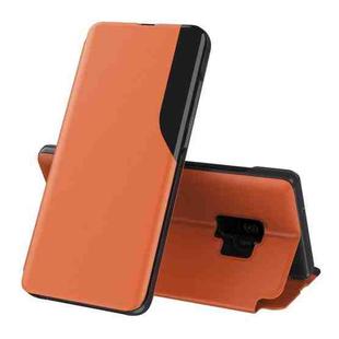 For Samsung Galaxy S9 Side Display Magnetic Shockproof Horizontal Flip Leather Case with Holder(Orange)
