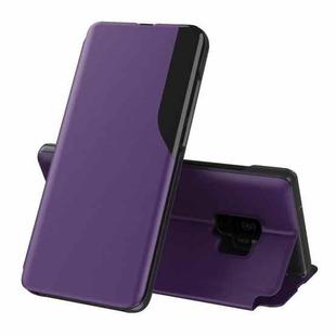 For Samsung Galaxy S9 Plus Side Display Magnetic Shockproof Horizontal Flip Leather Case with Holder(Purple)