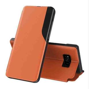 For Samsung Galaxy S8 Plus Side Display Magnetic Shockproof Horizontal Flip Leather Case with Holder(Orange)