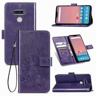 For LG Style 3  Four-leaf Clasp Embossed Buckle Mobile Phone Protection Leather Case with Lanyard & Card Slot & Wallet & Bracket Function(Purple)