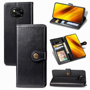 For  Xiaomi Poco X3 NFC Retro Solid Color Leather Buckle Phone Case with Lanyard & Photo Frame & Card Slot & Wallet & Stand Function(Black)