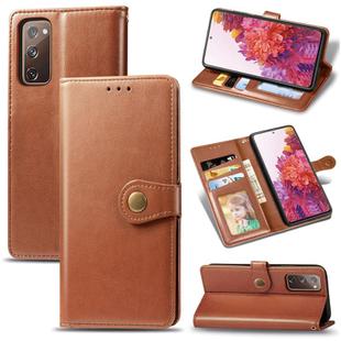 For Galaxy S20 FE(4G/5G) / S20 Lite Retro Solid Color Leather Buckle Phone Case with Lanyard & Photo Frame & Card Slot & Wallet & Stand Function(Brown)