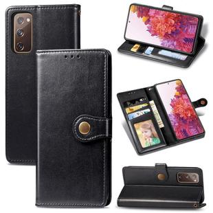 For Galaxy S20 FE(4G/5G) / S20 Lite Retro Solid Color Leather Buckle Phone Case with Lanyard & Photo Frame & Card Slot & Wallet & Stand Function(Black)