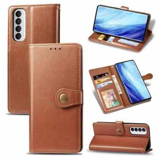 For Oppo Reno4 Pro 4G Retro Solid Color Leather Buckle Phone Case with Lanyard & Photo Frame & Card Slot & Wallet & Stand Function(Brown)