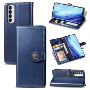 For Oppo Reno4 Pro 4G Retro Solid Color Leather Buckle Phone Case with Lanyard & Photo Frame & Card Slot & Wallet & Stand Function(Blue)