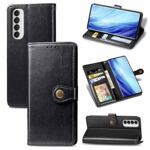 For Oppo Reno4 Pro 4G Retro Solid Color Leather Buckle Phone Case with Lanyard & Photo Frame & Card Slot & Wallet & Stand Function(Black)