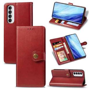 For Oppo Reno4 Pro 4G Retro Solid Color Leather Buckle Phone Case with Lanyard & Photo Frame & Card Slot & Wallet & Stand Function(Red)