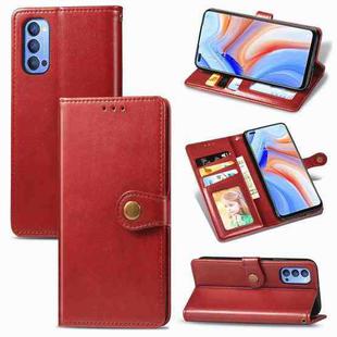 For Oppo Reno4 4G Retro Solid Color Leather Buckle Phone Case with Lanyard & Photo Frame & Card Slot & Wallet & Stand Function(Red)