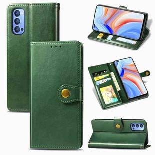 For Oppo Reno4 4G Retro Solid Color Leather Buckle Phone Case with Lanyard & Photo Frame & Card Slot & Wallet & Stand Function(Green)