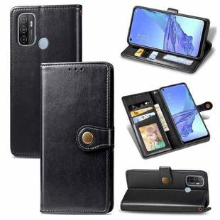 For Oppo A53 2020 Retro Solid Color Leather Buckle Phone Case with Lanyard & Photo Frame & Card Slot & Wallet & Stand Function(Black)