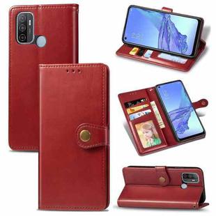 For Oppo A53 2020 Retro Solid Color Leather Buckle Phone Case with Lanyard & Photo Frame & Card Slot & Wallet & Stand Function(Red)