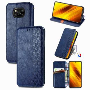 For Xiaomi Poco X3 NFC Cubic Grid Pressed Horizontal Flip Magnetic PU Leather Case with Holder & Card Slots & Wallet(Blue)