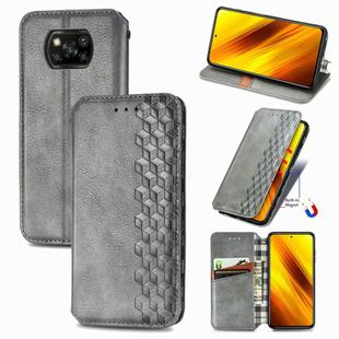 For Xiaomi Poco X3 NFC Cubic Grid Pressed Horizontal Flip Magnetic PU Leather Case with Holder & Card Slots & Wallet(Grey)