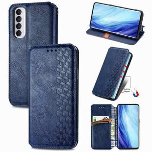 For Oppo Reno4 Pro 4G Cubic Grid Pressed Horizontal Flip Magnetic PU Leather Case with Holder & Card Slots & Wallet(Blue)