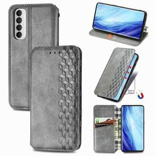 For Oppo Reno4 Pro 4G Cubic Grid Pressed Horizontal Flip Magnetic PU Leather Case with Holder & Card Slots & Wallet(Gray)