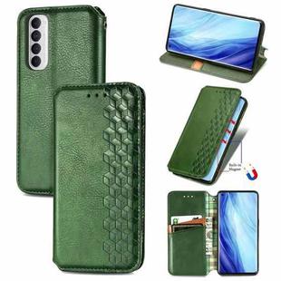 For Oppo Reno4 Pro 4G Cubic Grid Pressed Horizontal Flip Magnetic PU Leather Case with Holder & Card Slots & Wallet(Green)