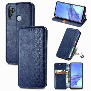 For Oppo A53 2020 Cubic Grid Pressed Horizontal Flip Magnetic PU Leather Case with Holder & Card Slots & Wallet(Blue)