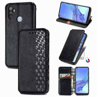 For Oppo A53 2020 Cubic Grid Pressed Horizontal Flip Magnetic PU Leather Case with Holder & Card Slots & Wallet(Black)