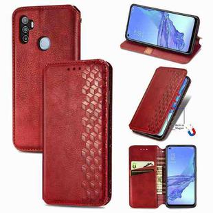 For Oppo A53 2020 Cubic Grid Pressed Horizontal Flip Magnetic PU Leather Case with Holder & Card Slots & Wallet(Red)