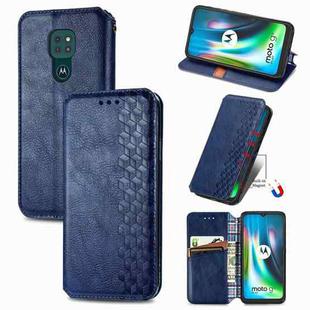 For Motorola Moto G9 Play Cubic Grid Pressed Horizontal Flip Magnetic PU Leather Case with Holder & Card Slots & Wallet(Blue)