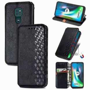 For Motorola Moto G9 Play Cubic Grid Pressed Horizontal Flip Magnetic PU Leather Case with Holder & Card Slots & Wallet(Black)