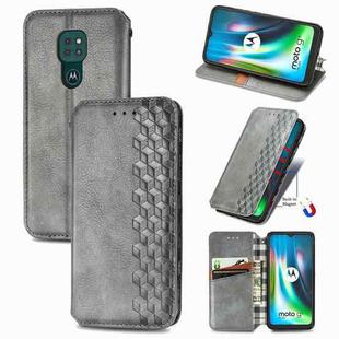 For Motorola Moto G9 Play Cubic Grid Pressed Horizontal Flip Magnetic PU Leather Case with Holder & Card Slots & Wallet(Gray)