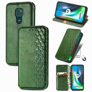 For Motorola Moto G9 Play Cubic Grid Pressed Horizontal Flip Magnetic PU Leather Case with Holder & Card Slots & Wallet(Green)