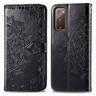 For Galaxy S20 FE / S20 Lite Mandala Flower Embossed Horizontal Flip Leather Case with Bracket / Card Slot / Wallet / Lanyard(Black)