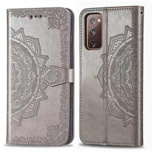 For Galaxy S20 FE / S20 Lite Mandala Flower Embossed Horizontal Flip Leather Case with Bracket / Card Slot / Wallet / Lanyard(Gray)