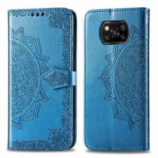 For Xiaomi Poco X3 NFC Mandala Flower Embossed Horizontal Flip Leather Case with Bracket / Card Slot / Wallet / Lanyard(Blue)