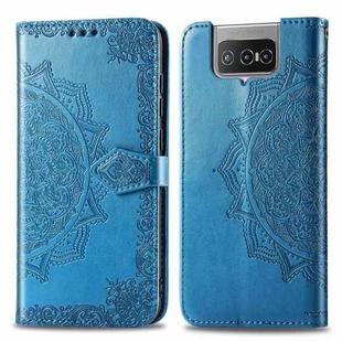 For Asus Zenfone 7 ZS670KS Mandala Flower Embossed Horizontal Flip Leather Case with Bracket / Card Slot / Wallet / Lanyard(Blue)