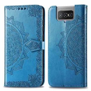 For Asus Zenfone 7 Pro ZS671KS Mandala Flower Embossed Horizontal Flip Leather Case with Bracket / Card Slot / Wallet / Lanyard(Blue)