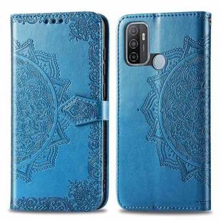 For OPPO A53 2020 Mandala Flower Embossed Horizontal Flip Leather Case with Bracket / Card Slot / Wallet / Lanyard(Blue)