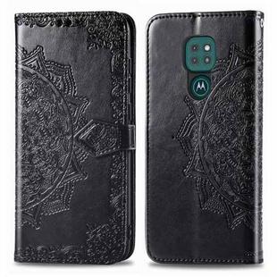 For Moto G9 Play Mandala Flower Embossed Horizontal Flip Leather Case with Bracket / Card Slot / Wallet / Lanyard(Black)