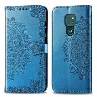 For Moto G9 Play Mandala Flower Embossed Horizontal Flip Leather Case with Bracket / Card Slot / Wallet / Lanyard(Blue)