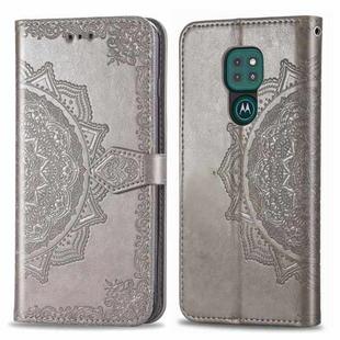 For Moto G9 Play Mandala Flower Embossed Horizontal Flip Leather Case with Bracket / Card Slot / Wallet / Lanyard(Gray)