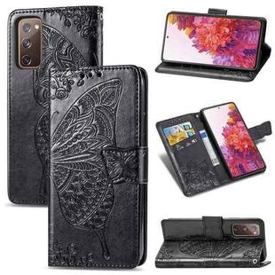 For Galaxy S20 FE / S20 Lite Butterfly Love Flower Embossed Horizontal Flip Leather Case with Bracket / Card Slot / Wallet / Lanyard(Black)
