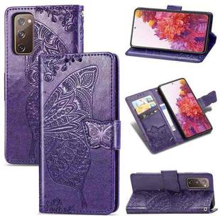 For Galaxy S20 FE / S20 Lite Butterfly Love Flower Embossed Horizontal Flip Leather Case with Bracket / Card Slot / Wallet / Lanyard(Dark Purple)