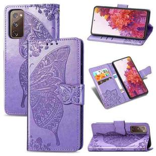 For Galaxy S20 FE / S20 Lite Butterfly Love Flower Embossed Horizontal Flip Leather Case with Bracket / Card Slot / Wallet / Lanyard(Light Purple)