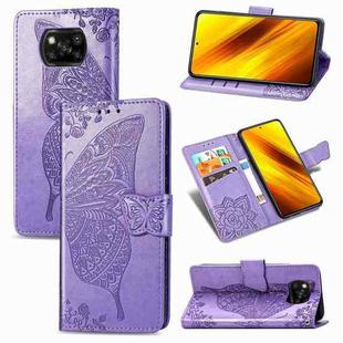For Xiaomi Poco X3 NFC Butterfly Love Flower Embossed Horizontal Flip Leather Case with Bracket / Card Slot / Wallet / Lanyard(Light Purple)