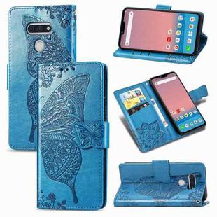 For LG Style3 L-41A Butterfly Love Flower Embossed Horizontal Flip Leather Case with Bracket / Card Slot / Wallet / Lanyard(Blue)