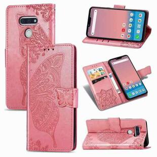 For LG Style3 L-41A Butterfly Love Flower Embossed Horizontal Flip Leather Case with Bracket / Card Slot / Wallet / Lanyard(Pink)
