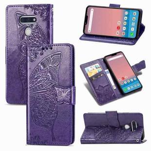 For LG Style3 L-41A Butterfly Love Flower Embossed Horizontal Flip Leather Case with Bracket / Card Slot / Wallet / Lanyard(Dark Purple)